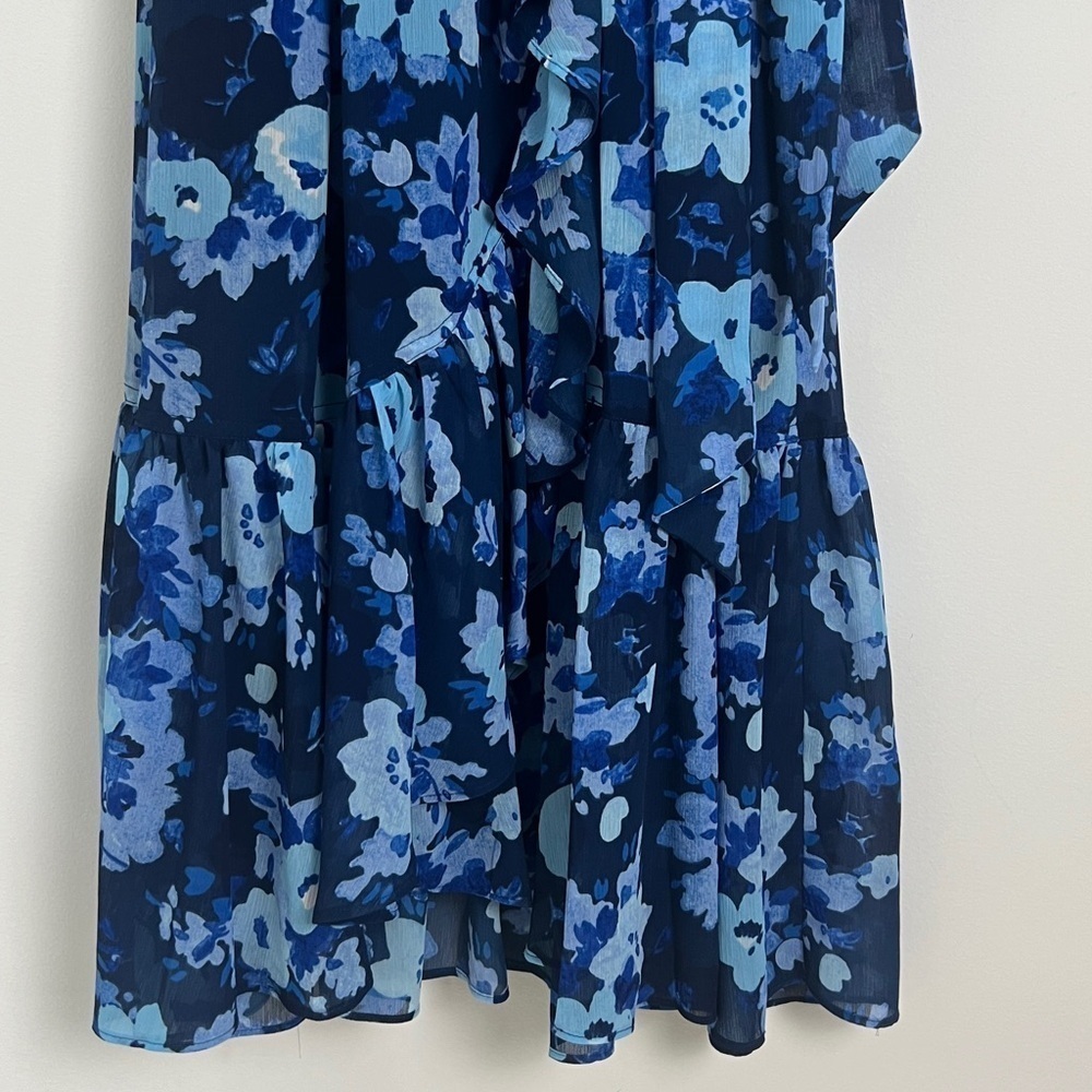 NEW J.Crew‎ Size 2 Watercolors Begonia Blue Floral Faux Wrap Midi Dress - Picture 10 of 16
